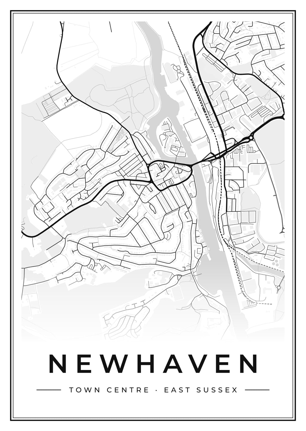 Street map poster of Newhaven town centre, East Sussex