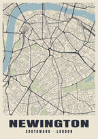 Heritage street map poster of Newington, Southwark, London