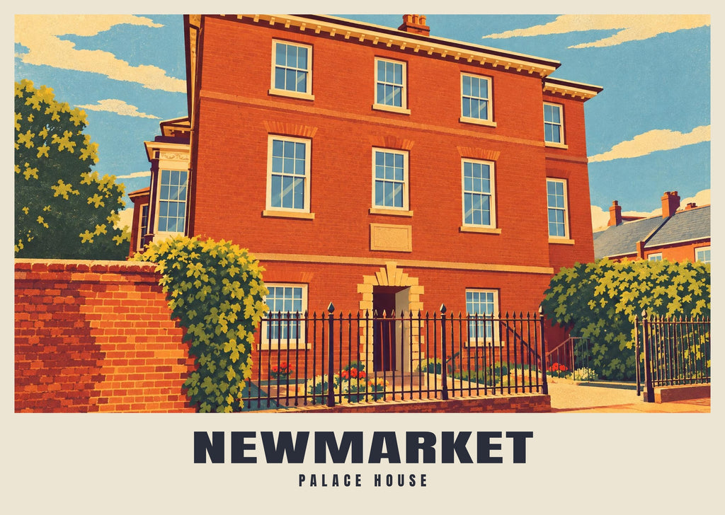 Palace House, Newmarket poster, Retro Railway style