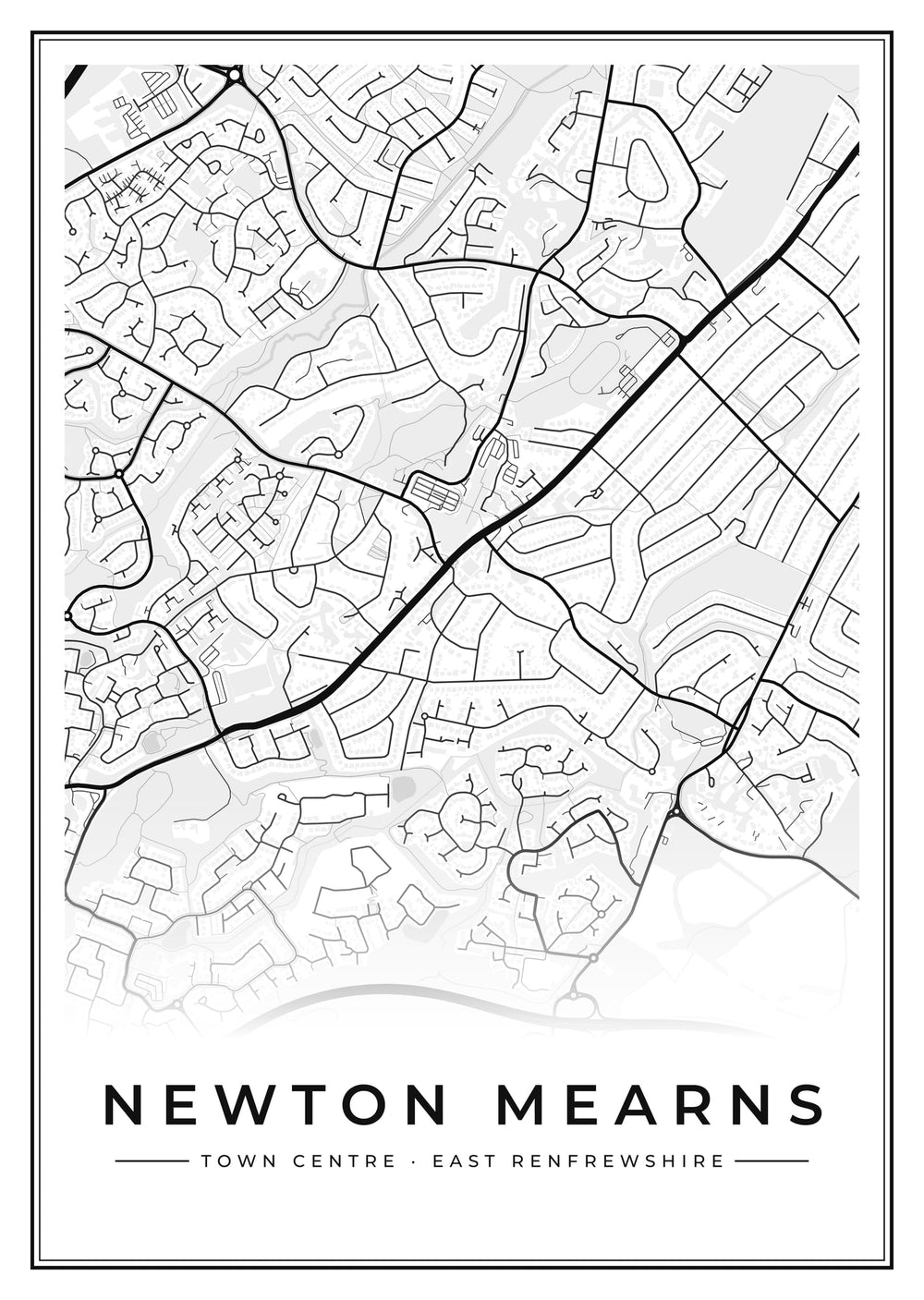 Newton Mearns Town Centre Street Map Poster