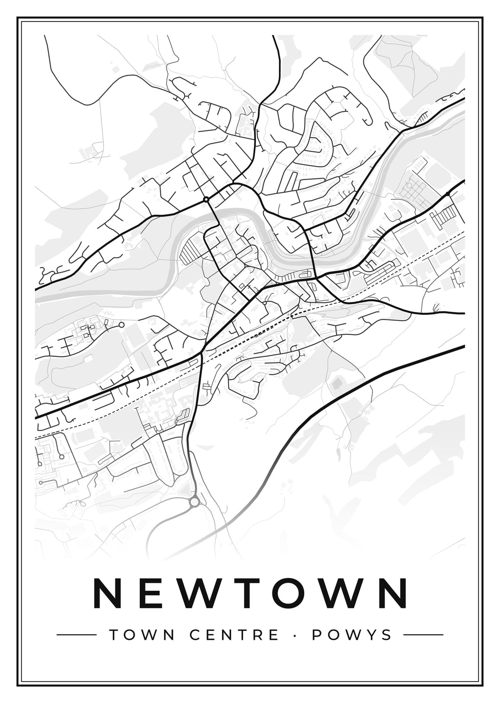 Street map poster of Newtown town centre, Powys