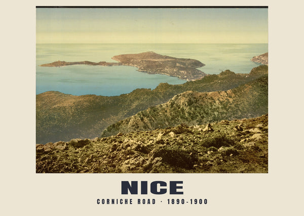 Carretera de la Corniche, Nice — 1890–1900 · Lámina de fotocromo antiguo