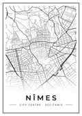 Street map poster of Nîmes city centre, Occitanie