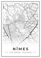 Street map poster of Nîmes city centre, Occitanie
