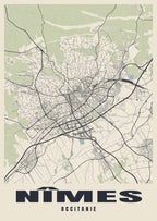 Street map poster of Nîmes, Occitanie