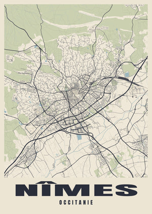 Nîmes Street Map Poster