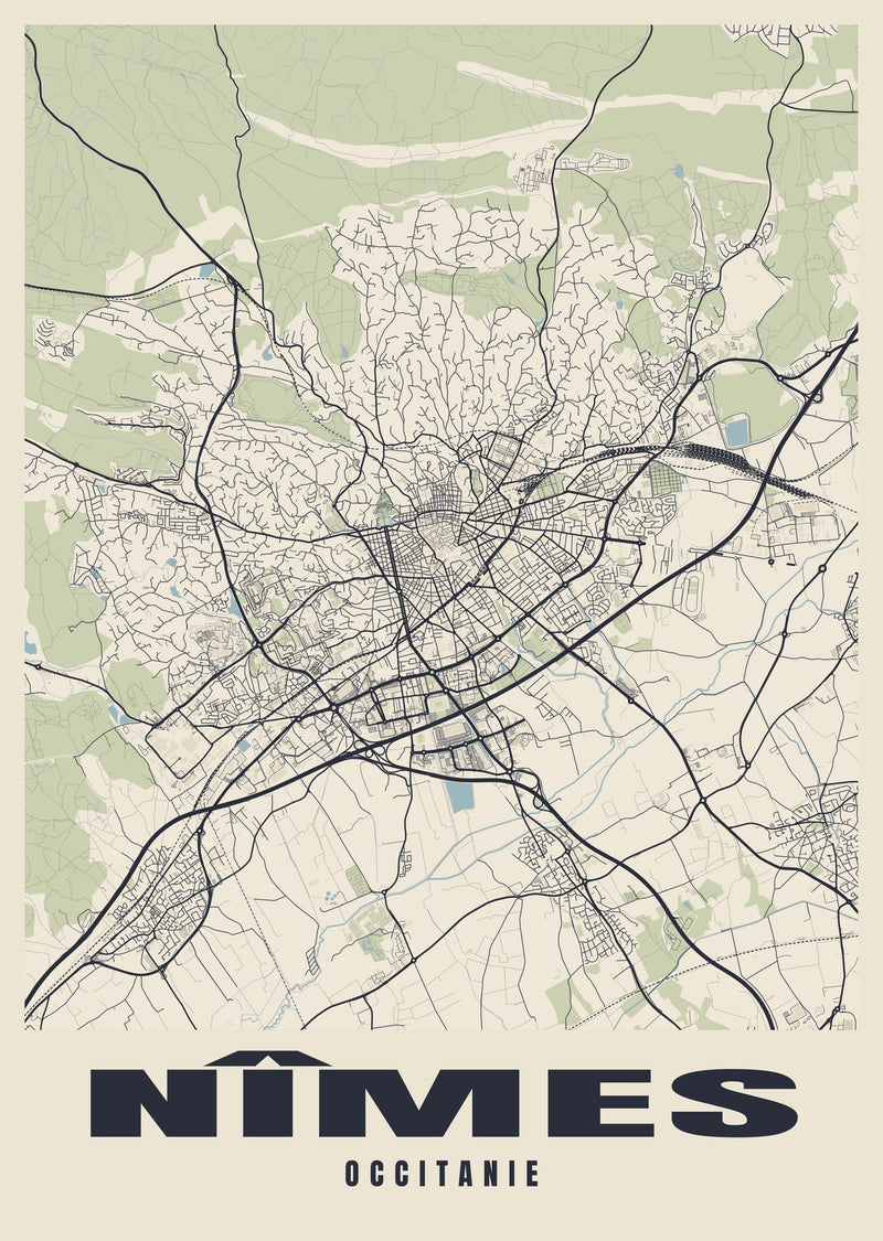 Nîmes Street Map Poster