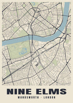 Heritage street map poster of Nine Elms, Wandsworth, London