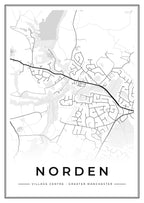 Street map poster of Norden village centre, Greater Manchester