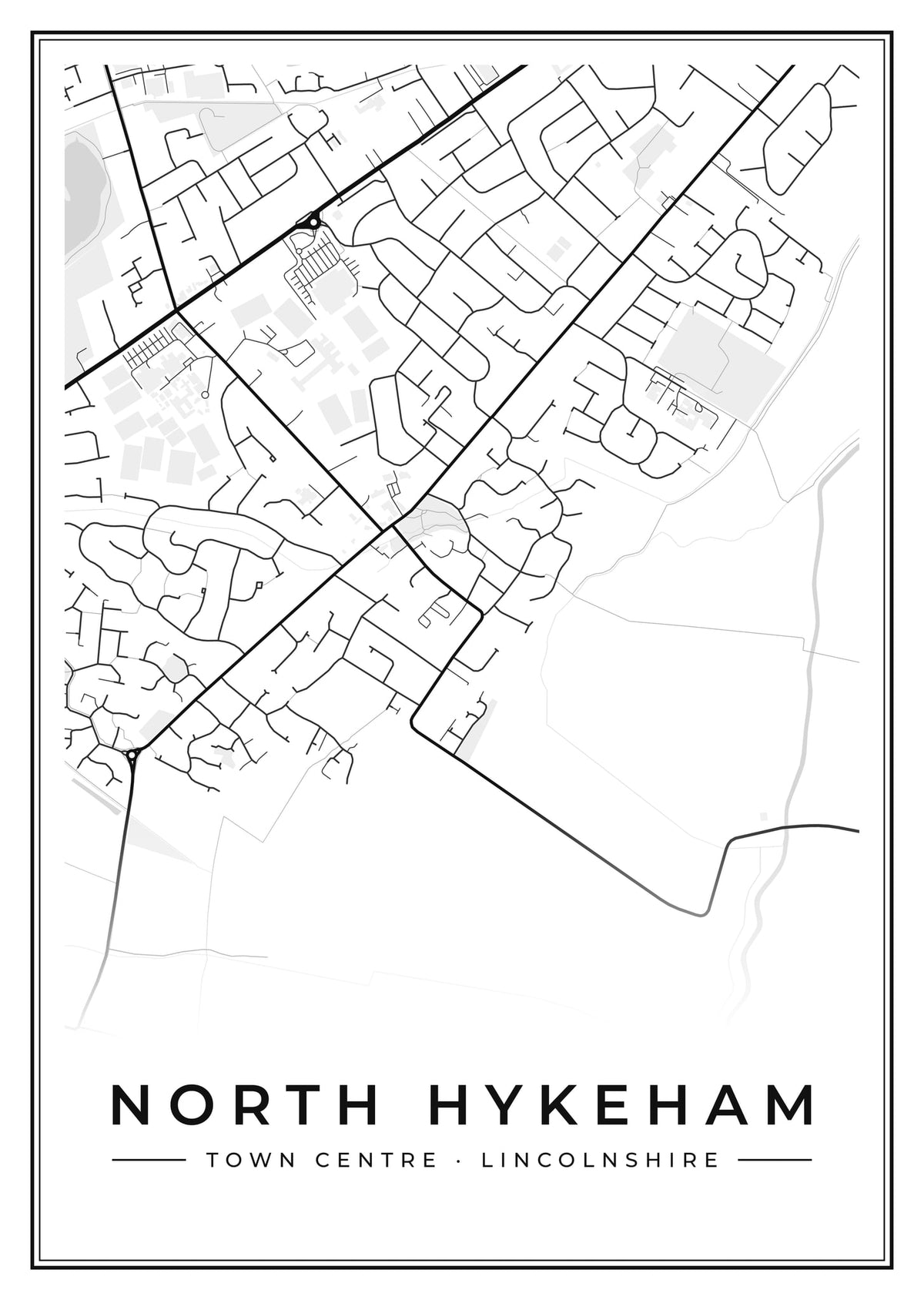 Street map poster of North Hykeham town centre, Lincolnshire
