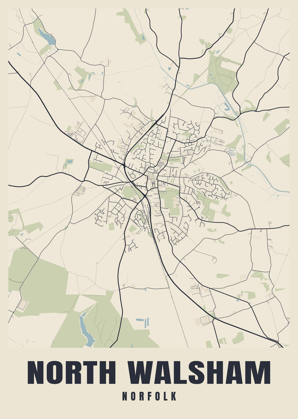 Street map poster of North Walsham, Norfolk