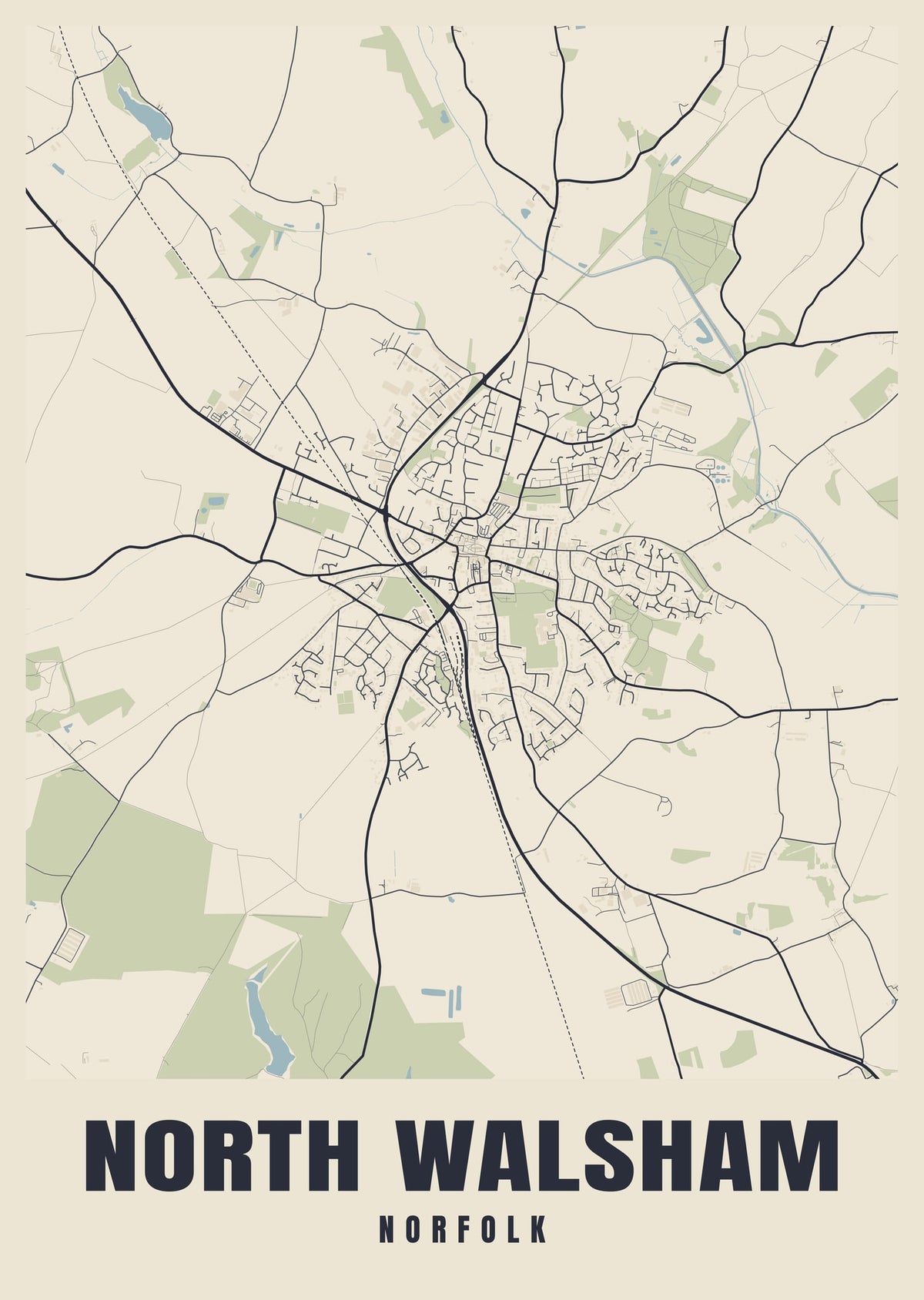 Street map poster of North Walsham, Norfolk