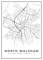 Street map poster of North Walsham town centre, Norfolk