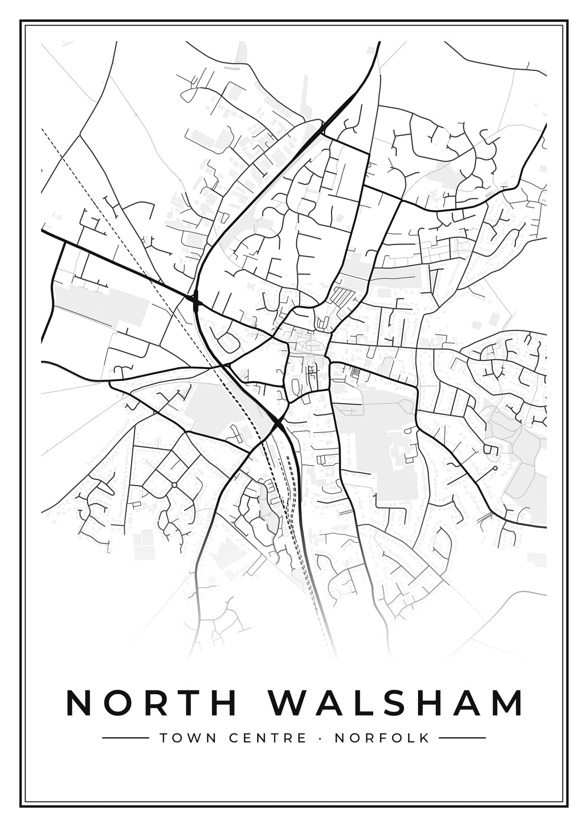Street map poster of North Walsham town centre, Norfolk