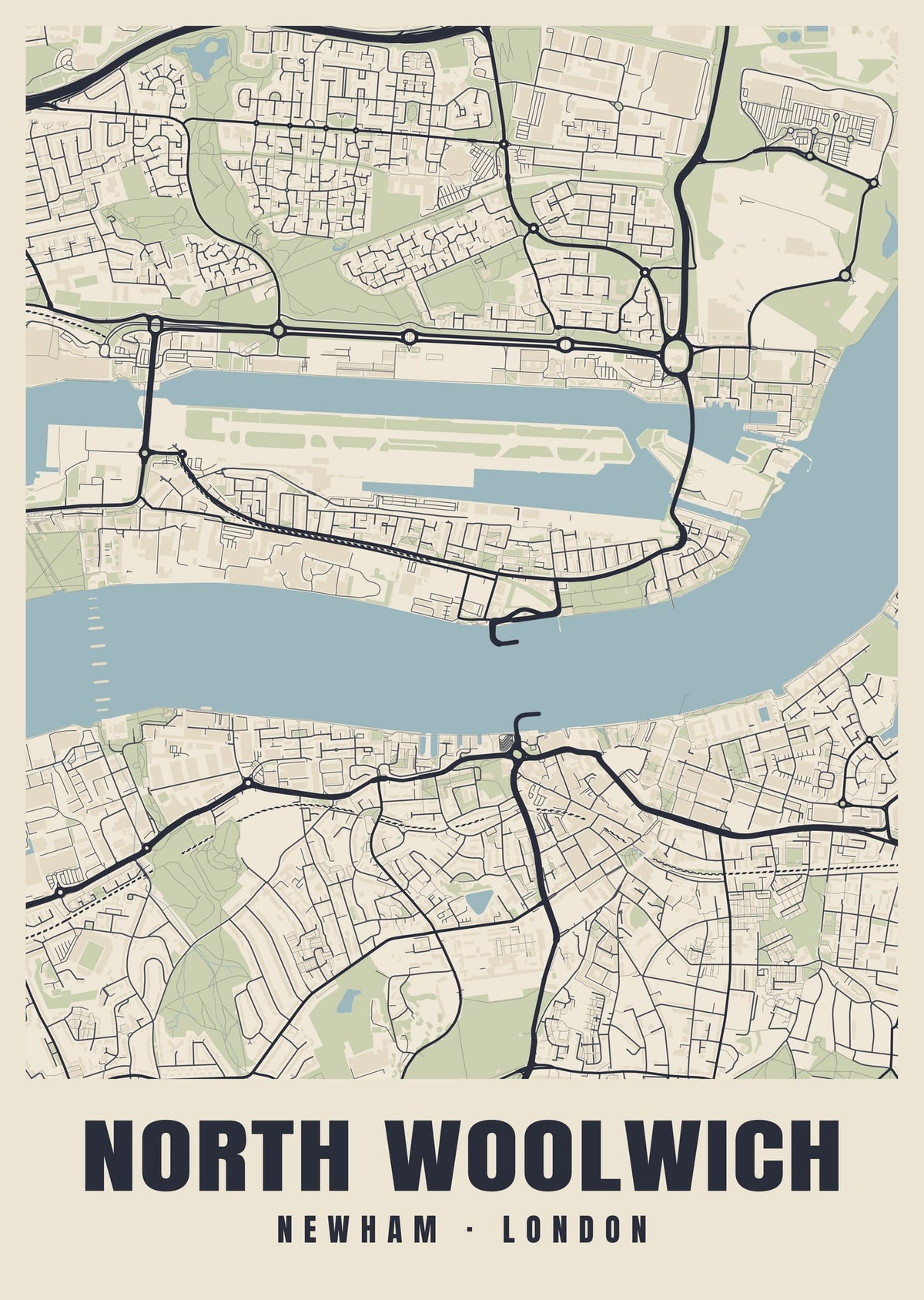 Heritage street map poster of North Woolwich, Newham, London