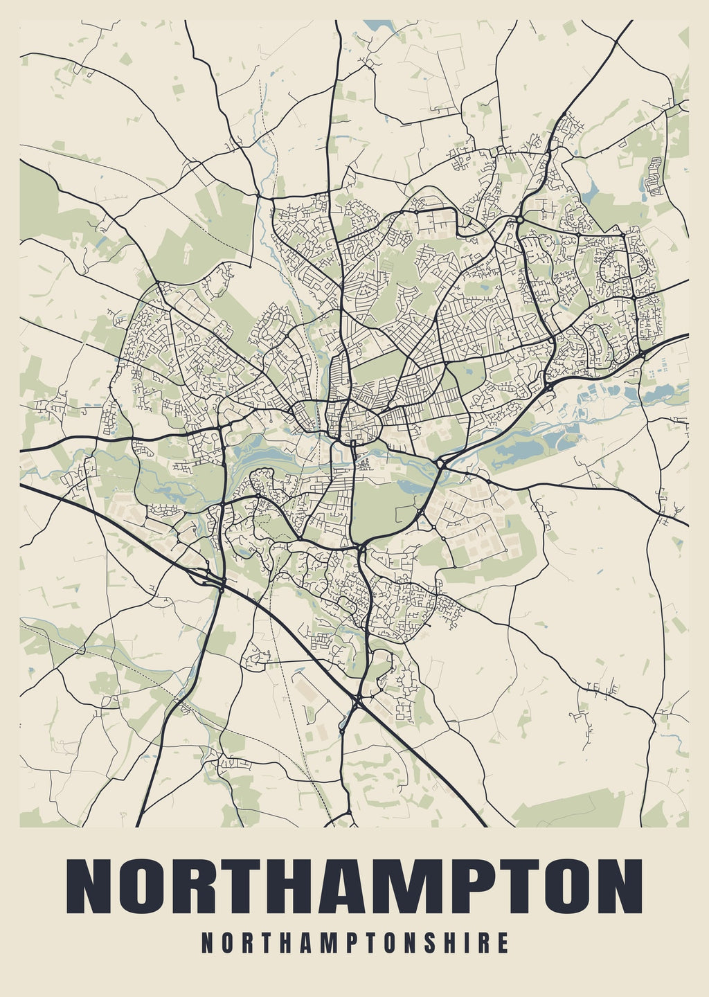 Street map poster of Northampton, Northamptonshire