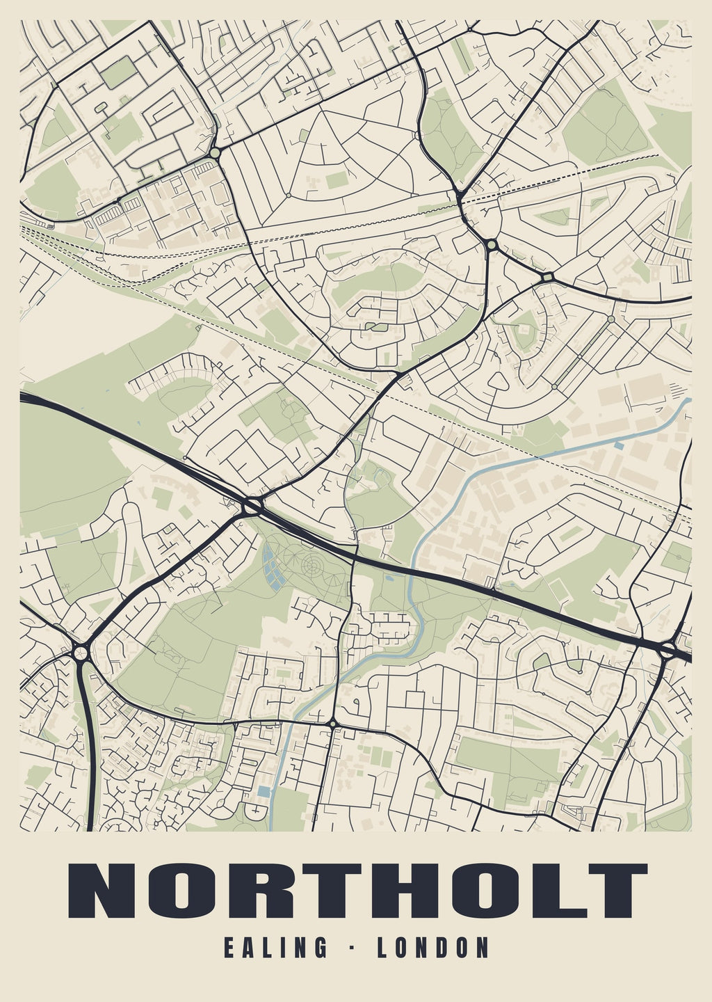 Heritage street map poster of Northolt, Ealing, London