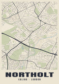Heritage street map poster of Northolt, Ealing, London