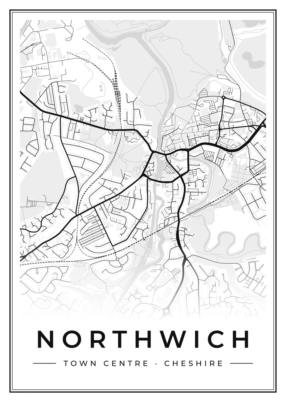Northwich Town Centre Street Map Poster
