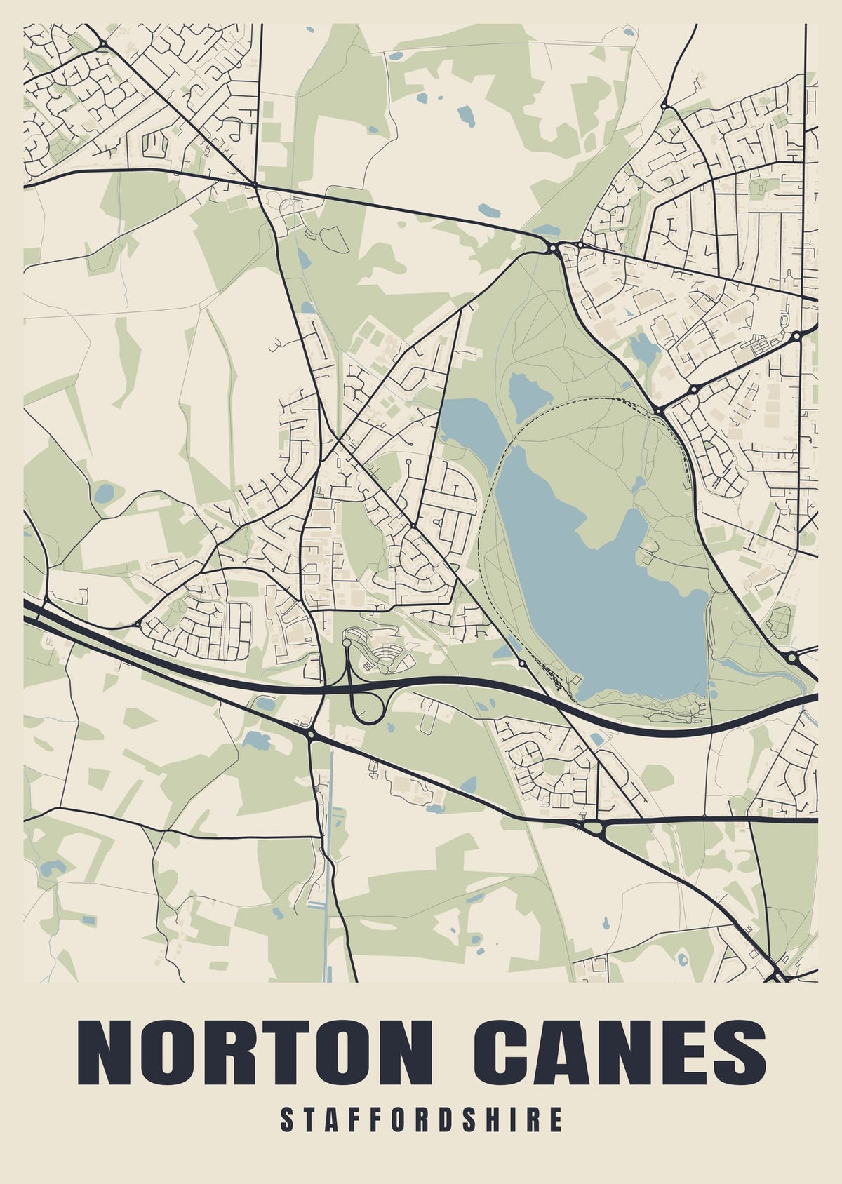 Street map poster of Norton Canes, Staffordshire