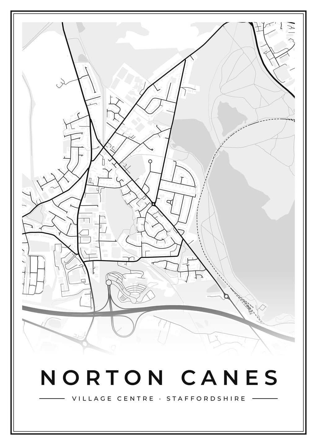 Street map poster of Norton Canes village centre, Staffordshire