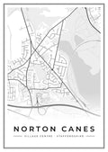 Street map poster of Norton Canes village centre, Staffordshire