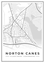 Street map poster of Norton Canes village centre, Staffordshire