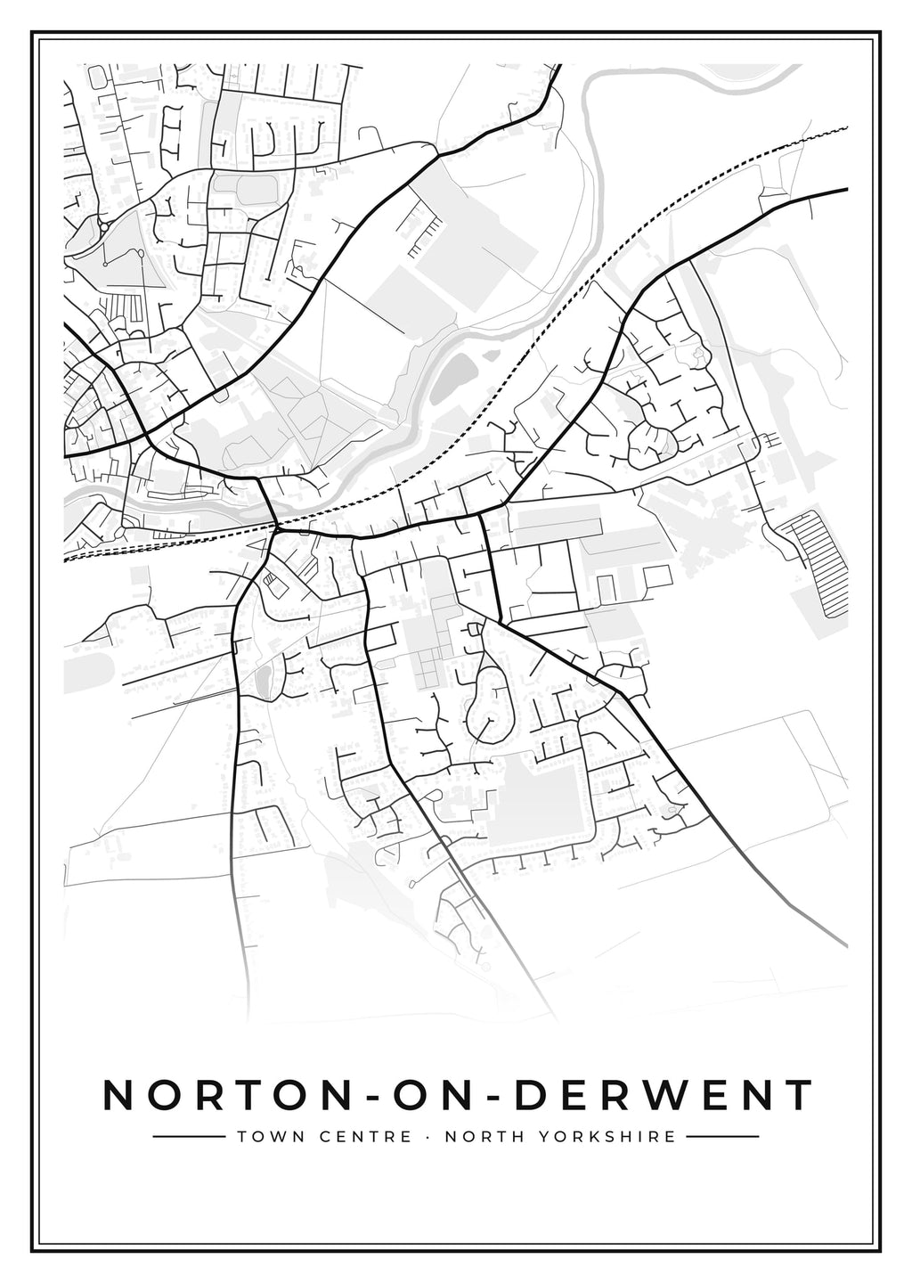 Street map poster of Norton-on-Derwent town centre, North Yorkshire
