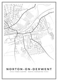 Street map poster of Norton-on-Derwent town centre, North Yorkshire