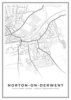 Street map poster of Norton-on-Derwent town centre, North Yorkshire