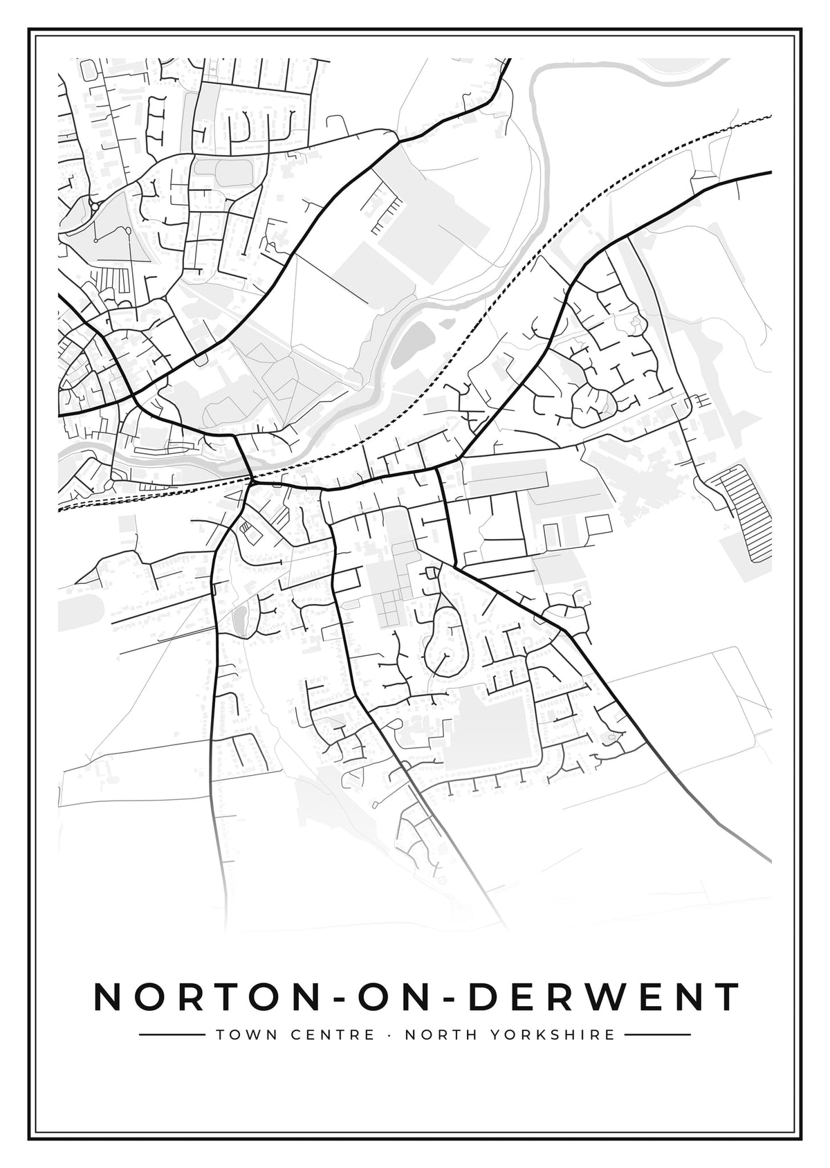 Street map poster of Norton-on-Derwent town centre, North Yorkshire