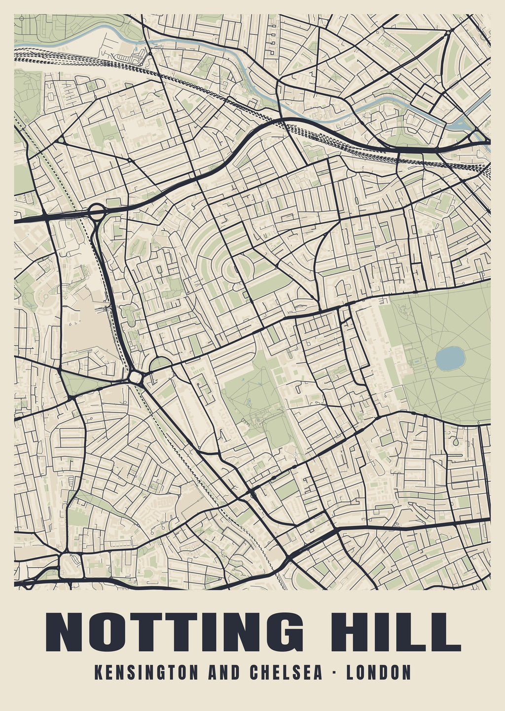 Heritage street map poster of Notting Hill, Kensington and Chelsea, London