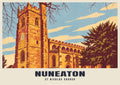 St Nicolas Church, Nuneaton poster, Retro Railway style