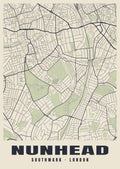 Heritage street map poster of Nunhead, Southwark, London