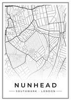 Street map poster of Nunhead, Southwark, London