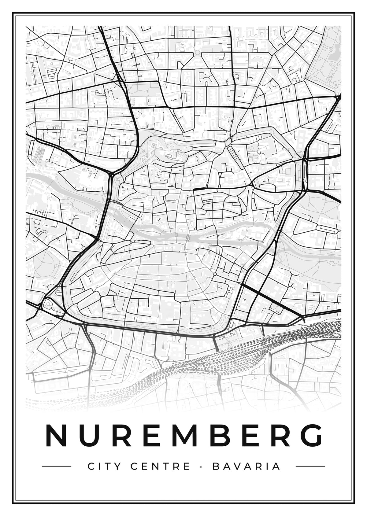 Street map poster of Nuremberg city centre, Bavaria