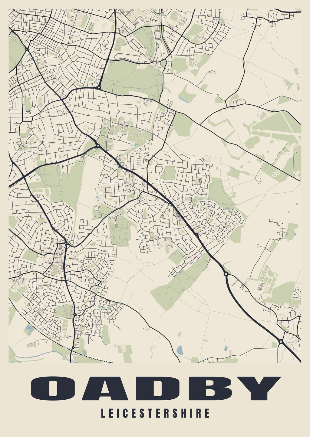 Street map poster of Oadby, Leicestershire