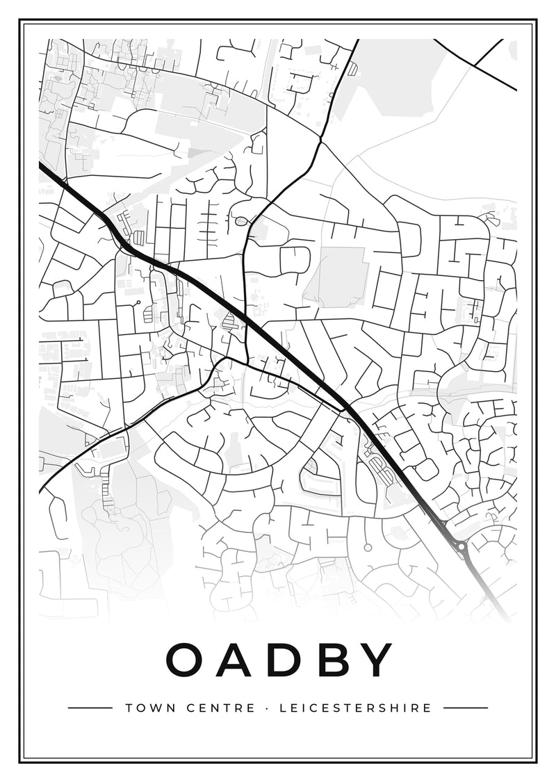 Oadby Town Centre Street Map Poster