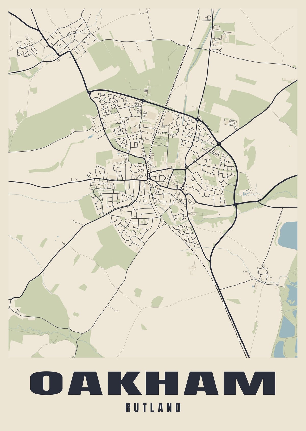 Street map poster of Oakham, Rutland