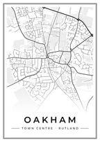 Street map poster of Oakham town centre, Rutland
