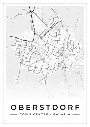 Oberstdorf Town Centre Street Map Poster