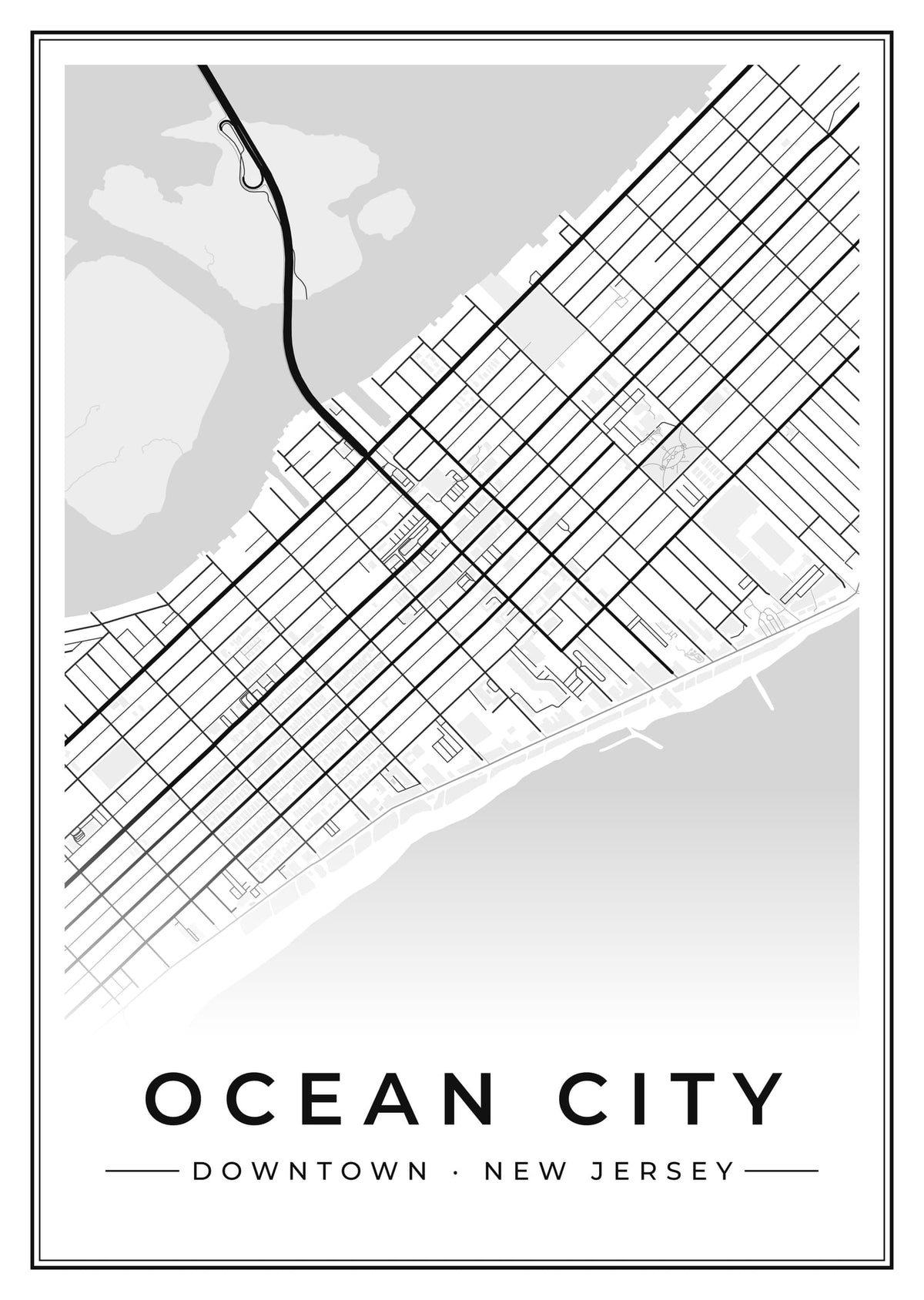 Street map poster of downtown Ocean City, New Jersey