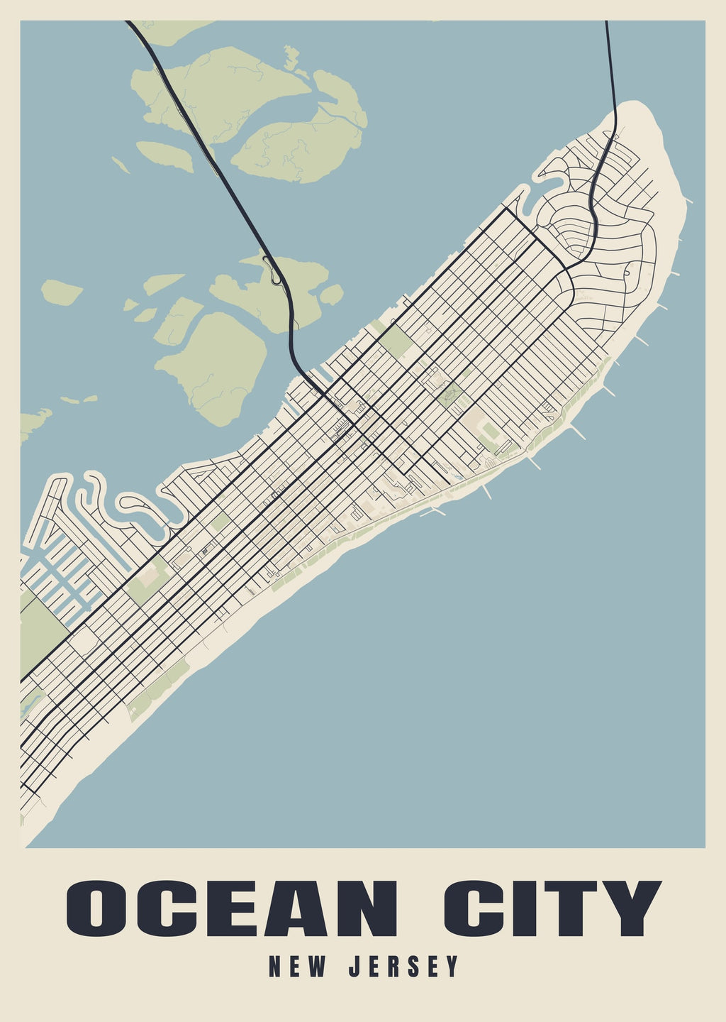 Street map poster of Ocean City, New Jersey