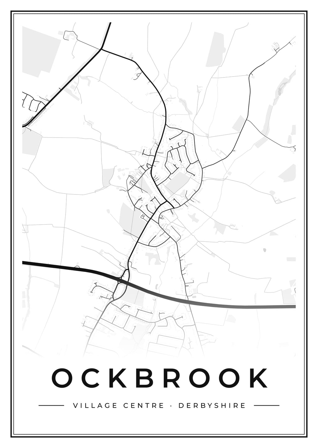 Street map poster of Ockbrook village centre, Derbyshire
