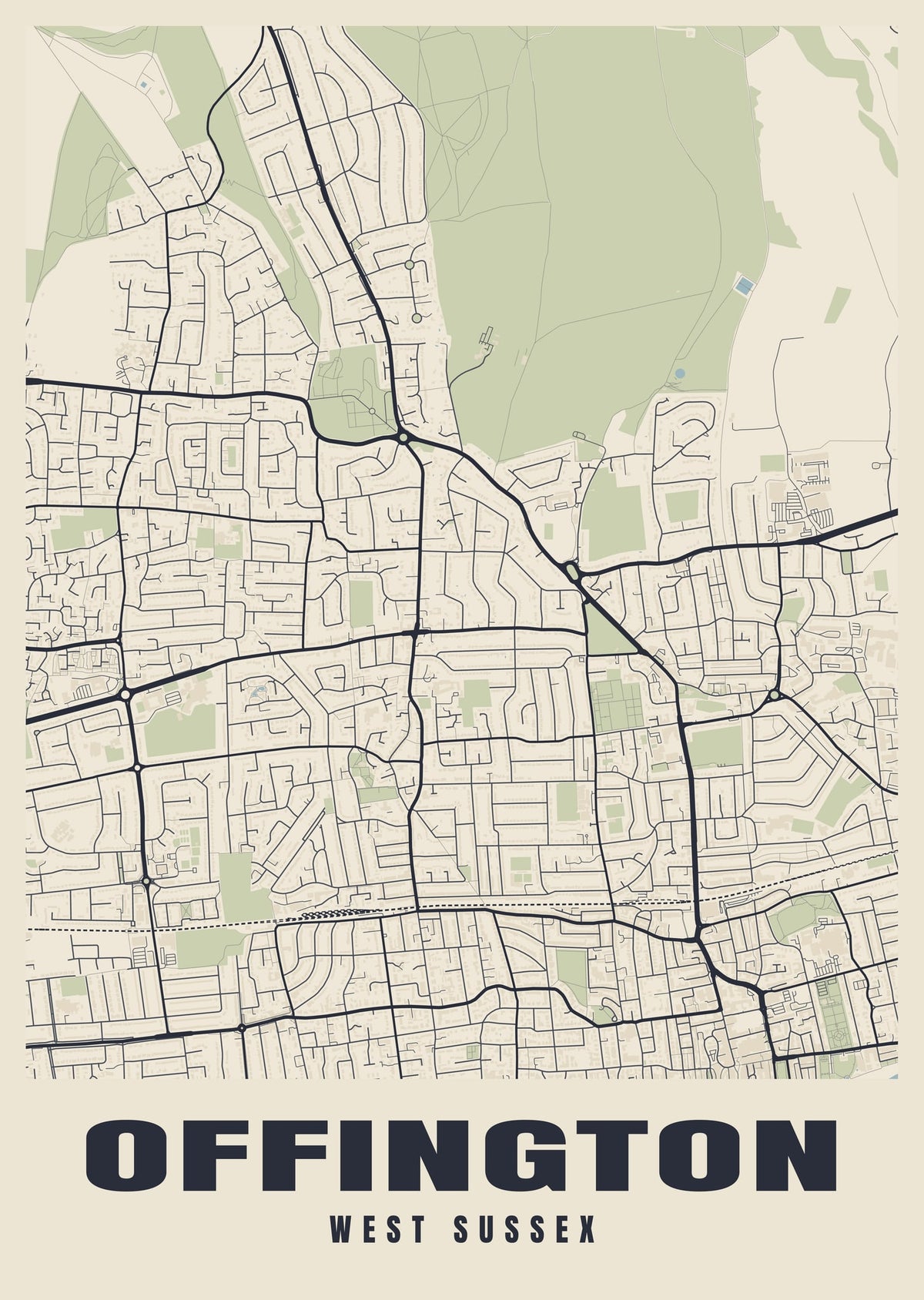 Street map poster of Offington, West Sussex