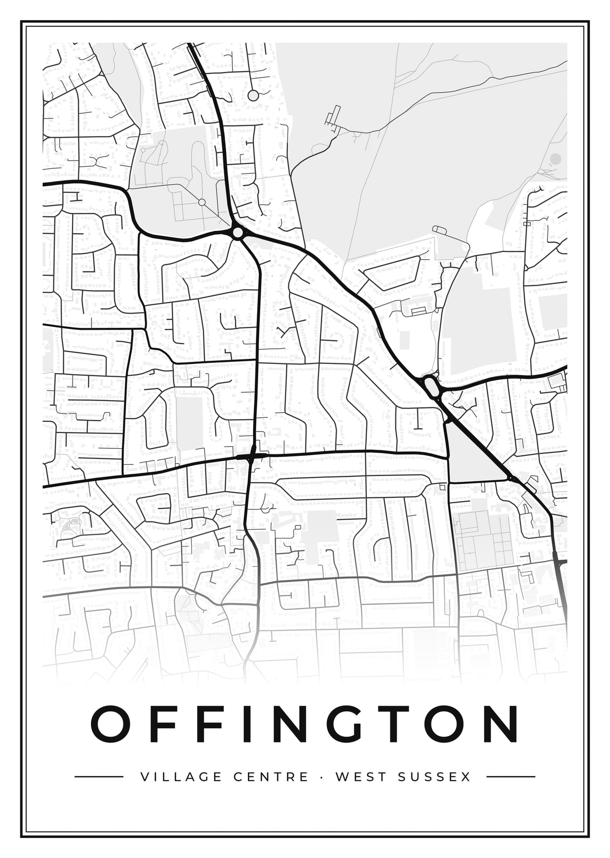 Street map poster of Offington village centre, West Sussex