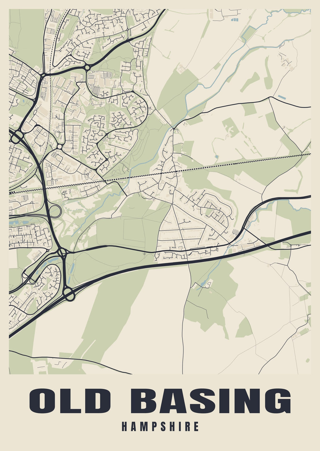 Street map poster of Old Basing, Hampshire
