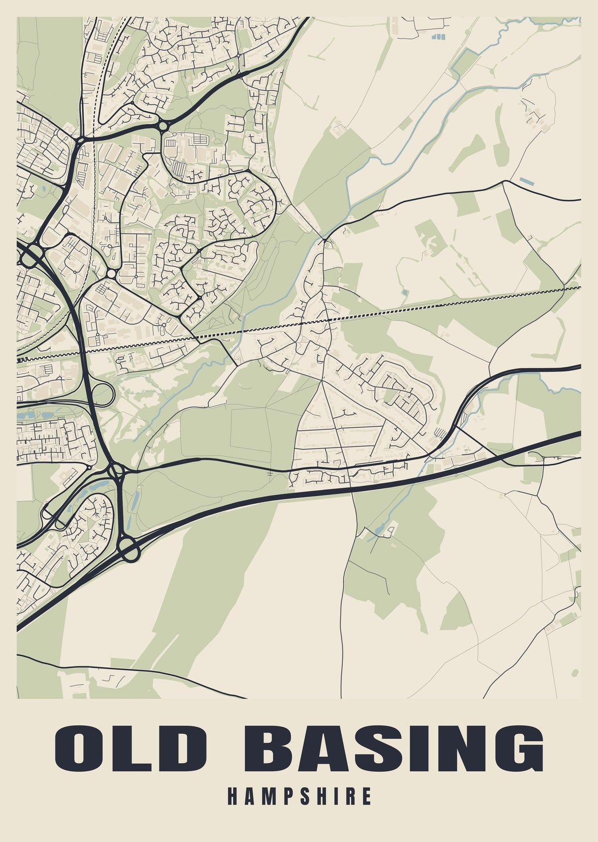Street map poster of Old Basing, Hampshire