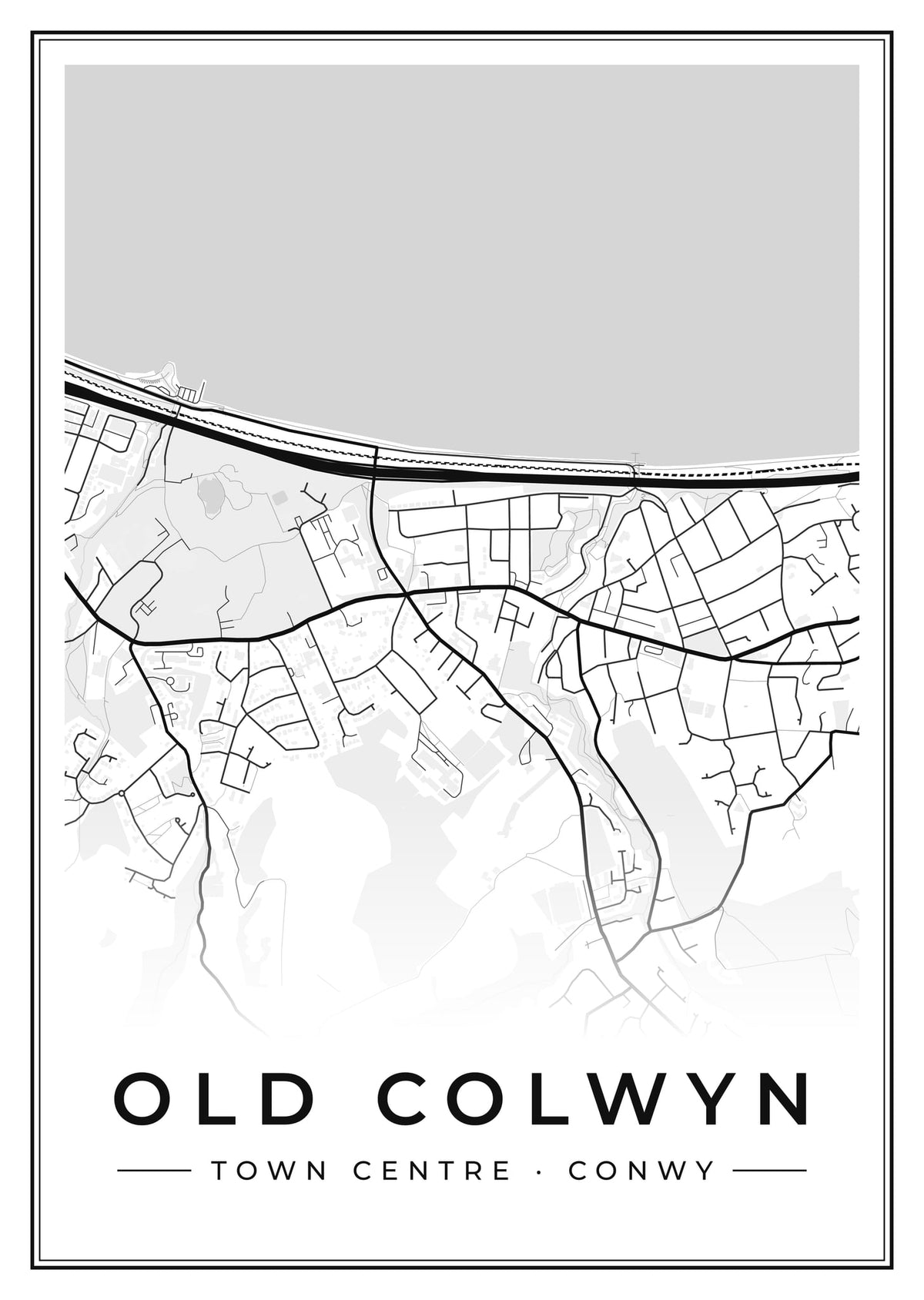 Street map poster of Old Colwyn town centre, Conwy