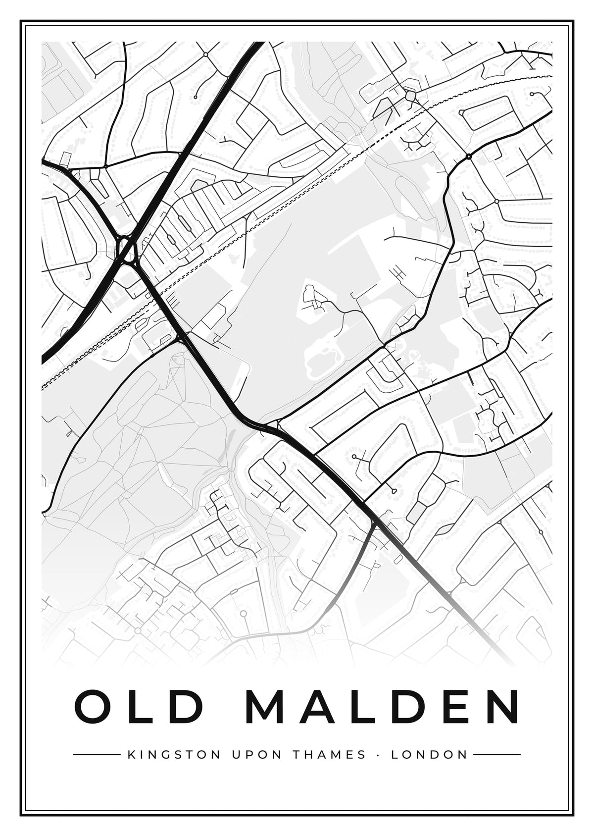 Street map poster of Old Malden, Kingston upon Thames, London
